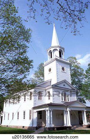 Stock Photography -  meeting house, church, Lichtfield Hills, Connecticut, Meeting House of the First Congregational Church in Washington Depot, Connecticut in the spring.. Fotosearch