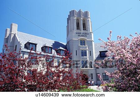 Stock Photo -  military academy, West Point, New York, United States Military Academy, West Point Museum in Olmsted Hall in West Point in the spring.. Fotosearch
