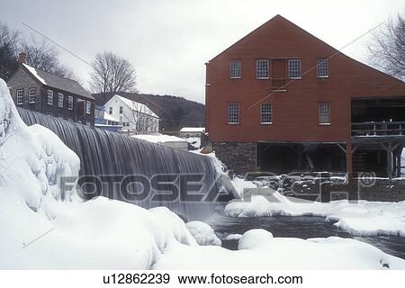 mill, sawmill, museum, waterfall, winter, snow, Waterfall along the The red Weston Bowl Mill Museum on the West River in the snow in the village of Weston in Windsor County in the state of Vermont. View Large Photo Image Stock Photo - mill, sawmill, museum, waterfall, winter, snow, Waterfall along the The red Weston Bowl Mill Museum on the West River in the snow in the village of Weston in Windsor County in the state of Vermont. . Fotosearch