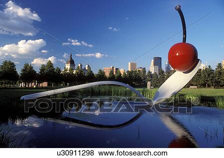 Minneapolis, MN, Minnesota, Twin Cities, Spoonbridge and Cherry sculpture in the Minneapolis Sculpture Garden at the Walker Art Center in Minneapolis. View Large Photo Image Stock Photo - Minneapolis, MN, Minnesota, Twin Cities, Spoonbridge and Cherry sculpture in the Minneapolis Sculpture Garden at the Walker Art Center in Minneapolis.. Fotosearch