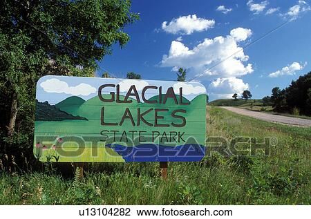 Stock Image -  MN, Minnesota, Entrance sign to Glacial Lakes State Park . Fotosearch