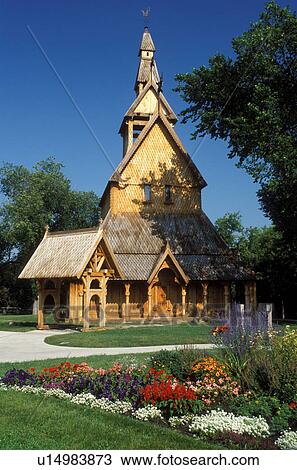 Stock Image -  MN, Minnesota, Moorhead, Stave Church at the Heritage Hjemkomst Interpretive Center. Fotosearch