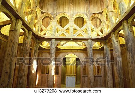 Stock Photo -  MN, Minnesota, Moorhead, Stave Church inside the Heritage Hjemkomst Interpretive Center. Fotosearch