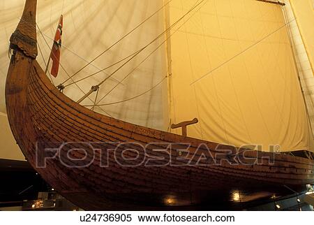 Stock Photography -  MN, Minnesota, Moorhead, Viking Ship displayed inside the Heritage Hjemkomst Interpretive Center. Fotosearch