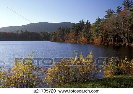 Stock Image -  Monadnock State Park, Mt. Monadnock, New Hampshire, NH, Thorndike Pond with a view of Mount Monadnock in the background from Monadock State Park in the autumn.. Fotosearch