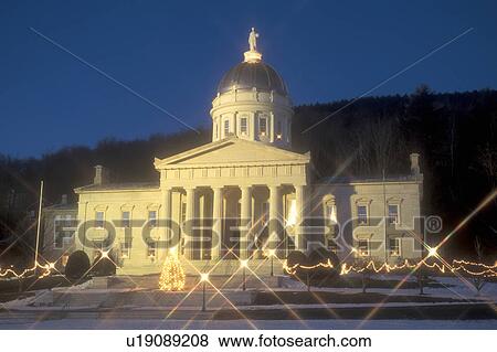 Montpelier, State House, State Capitol, Christmas, snow, winter, decorations, Vermont, The Statehouse is decorated for the Christmas holiday season in the capital city of Montpelier at night in Washington County in the state of Vermont. View Large Photo Image Stock Photo - Montpelier, State House, State Capitol, Christmas, snow, winter, decorations, Vermont, The Statehouse is decorated for the Christmas holiday season in the capital city of Montpelier at night in Washington County in the state of Vermont. . Fotosearch