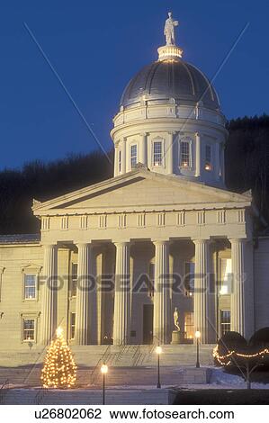 Montpelier, Statehouse, State Capitol, Christmas, holiday, decorations, snow, winter, Vermont, The State House is decorated for the Christmas holiday season in the capital city of Montpelier at night in Washington County in the state of Vermont. View Large Photo Image Stock Image - Montpelier, Statehouse, State Capitol, Christmas, holiday, decorations, snow, winter, Vermont, The State House is decorated for the Christmas holiday season in the capital city of Montpelier at night in Washington County in the state of Vermont. . Fotosearch