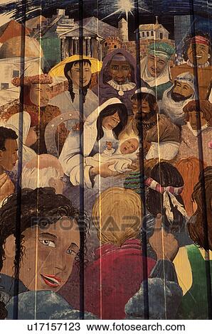 Stock Image -  mural, Springfield, MO, Missouri, Religious wall mural on the side of a building in downtown Springfield.. Fotosearch