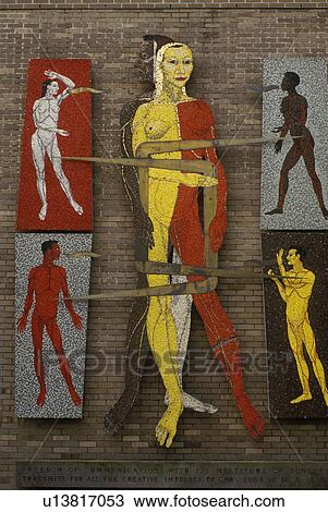 Stock Image -  mural, university, Madison, Wisconsin, WI, Mosaic wall mural on a building at the University of Wisconsin in Madison.. Fotosearch