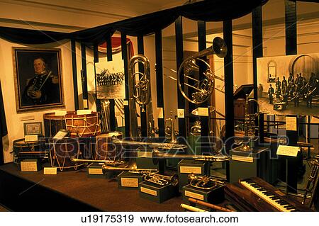 Stock Photo -  music, university, Vermillion, SD, South Dakota, University of South Dakota, Musical instruments displayed inside the America's Shrine to Music Museum at the University of South Dakota.. Fotosearch