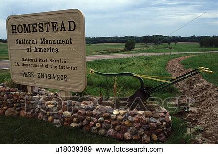 Stock Photo -  NE, Nebraska, Homestead National Monument of America entrance sign . Fotosearch