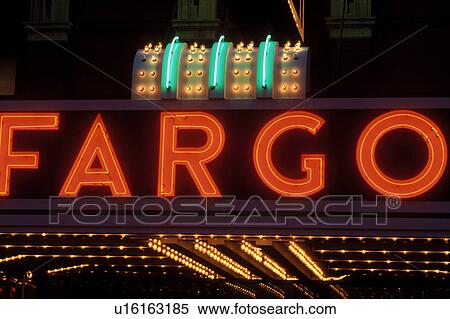 neon lights, theater, Fargo, ND, North Dakota, Fargo Theater illuminated at night with neon lights in downtown Fargo. View Large Photo Image Stock Photography - neon lights, theater, Fargo, ND, North Dakota, Fargo Theater illuminated at night with neon lights in downtown Fargo.. Fotosearch