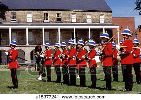 New Brunswick, Fredericton, NB, Canada, Re-enactment of the Changing of the Guards at Officer's Square in Fredericton. Soldiers stand at attention in formation. View Large Photo Image Stock Image - New Brunswick, Fredericton, NB, Canada, Re-enactment of the Changing of the Guards at Officer's Square in Fredericton. Soldiers stand at attention in formation.. Fotosearch