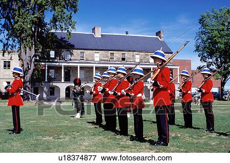 New Brunswick, Fredericton, NB, Canada, Re-enactment of the Changing of the Guards at Officer's Square in Fredericton. Soldiers stand at attention in formation. View Large Photo Image Stock Photo - New Brunswick, Fredericton, NB, Canada, Re-enactment of the Changing of the Guards at Officer's Square in Fredericton. Soldiers stand at attention in formation. . Fotosearch