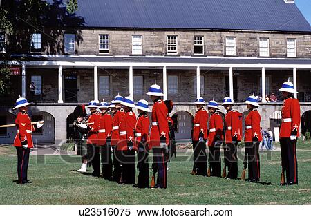 Stock Photography -  New Brunswick, Fredericton, NB, Canada, Re-enactment of the Changing of the Guards at Officer's Square in Fredericton. Soldiers stand in formation.. Fotosearch