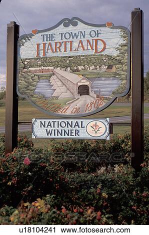 Stock Image -  New Brunswick, Hartland, NB, Canada, Sign at the entrance to the town of Hartland. . Fotosearch