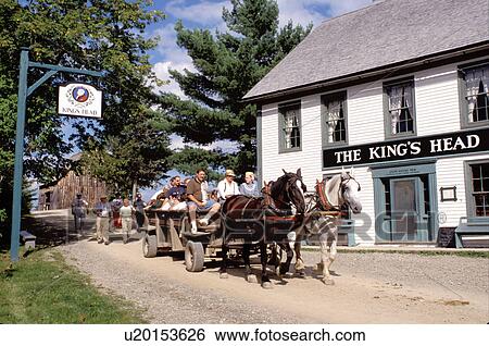 New Brunswick, NB, Canada, Wagon rides at King's Landing Historical Settlement next to King's Head Inn. View Large Photo Image Stock Photograph - New Brunswick, NB, Canada, Wagon rides at King's Landing Historical Settlement next to King's Head Inn.. Fotosearch