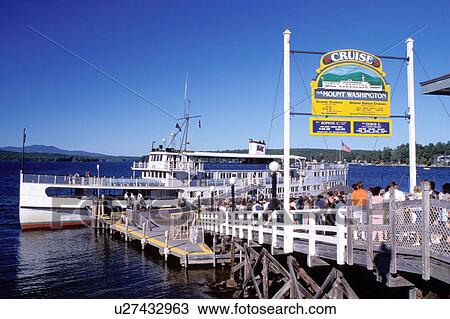 New Hampshire, cruise, Weirs Beach, NH, Passengers boarding the M. S. Mt. Washington Cruise Boat on Lake Winnipesaukee. View Large Photo Image Stock Image - New Hampshire, cruise, Weirs Beach, NH, Passengers boarding the M. S. Mt. Washington Cruise Boat on Lake Winnipesaukee.. Fotosearch