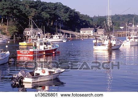 Stock Image -  New Harbor, Maine, ME, Pemaquid, Fishing boats in New Harbor. . Fotosearch