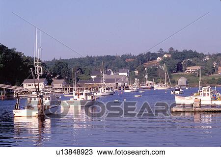 Stock Image -  New Harbor, Maine, ME, Pemaquid, Fishing boats in New Harbor. . Fotosearch