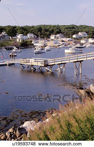 Stock Photo -  New Harbor, Maine, ME, Pemaquid, Scenic view of fishing boats in the harbor. . Fotosearch
