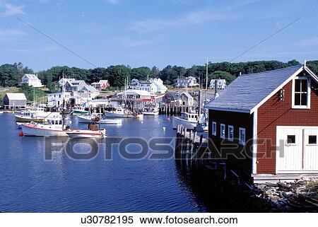 Stock Photography -  New Harbor, Maine, ME, Pemaquid, Fishing boats in the harbor. . Fotosearch