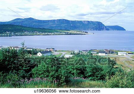 Stock Photograph -  Newfoundland, NF, Canada, Scenic view of Gros Morne National Park from Rocky Harbour on the Gulf of St. Lawrence.. Fotosearch