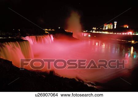 Picture -  Niagara Falls, New York, NY, waterfall, American Falls, illumination, night, Niagara Falls . Fotosearch