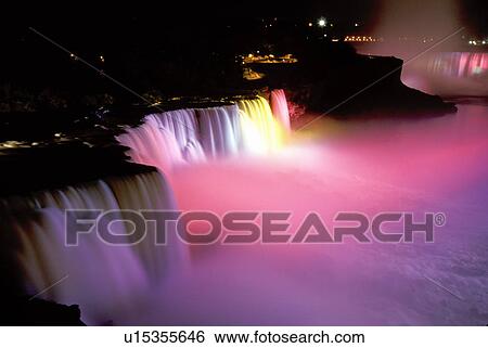 Stock Photograph -  Niagara Falls, New York, NY, waterfalls, illumination, American Falls illuminated at night at Niagara Falls. . Fotosearch