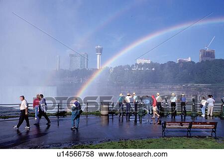 Niagara Falls, NY, rainbow, waterfalls, New York, Tourists, rainbow, observation point, Horseshoe Falls, Canada View Large Photo Image Stock Photo - Niagara Falls, NY, rainbow, waterfalls, New York, Tourists, rainbow, observation point, Horseshoe Falls, Canada . Fotosearch