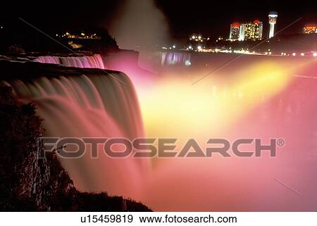 Niagara Falls, NY, waterfalls, New York, American Falls, illumination, night, Niagara Falls. View Large Photo Image Stock Photo - Niagara Falls, NY, waterfalls, New York, American Falls, illumination, night, Niagara Falls. . Fotosearch