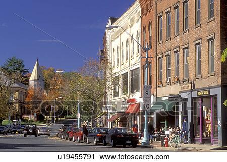 Stock Image -  Northampton, Massachusetts, MA, Main Street in downtown Northampton in the autumn.. Fotosearch