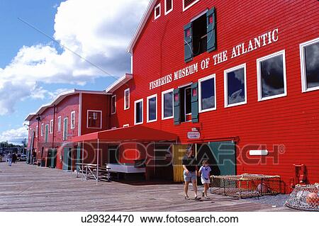 Stock Image -  Nova Scotia, museum, Lunenburg, NS, Canada, Fisheries Museum of the Atlantic at the scenic village of Lunenburg, UNESCO World Heritage Site, on the Atlantic Ocean. . Fotosearch