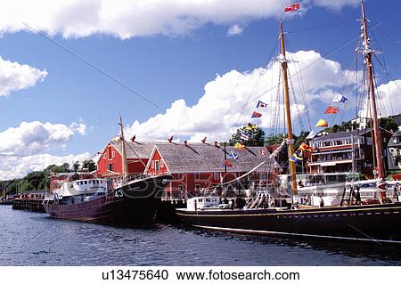 Stock Image -  Nova Scotia, NS, museum, Canada, Fisheries Museum of the Atlantic at the scenic village of Lunenburg, UNESCO World Heritage Site, on the Atlantic Ocean. . Fotosearch