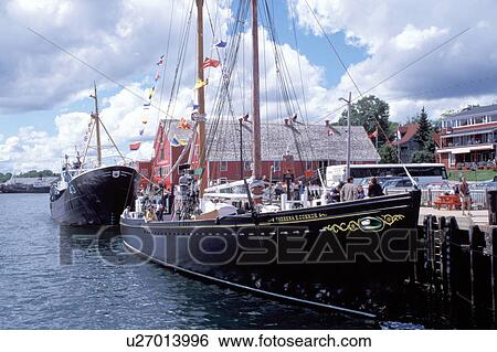 Stock Photograph -  Nova Scotia, NS, museum, Canada, Fisheries Museum of the Atlantic at the scenic village of Lunenburg, UNESCO World Heritage Site, on the Atlantic Ocean. . Fotosearch