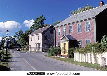 Stock Photograph -  Nova Scotia, Shelburne, NS, Canada, Historic Shipbuilding Center in Shelburne on the Atlantic Ocean. . Fotosearch