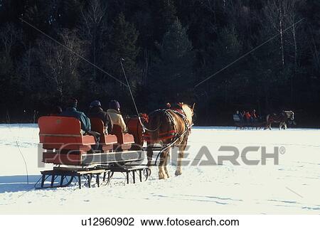 open sleigh ride, Vermont, Stowe, VT, One horse sleigh ride at Charlie Horse Sleigh Rides in Stowe in winter. View Large Photo Image Stock Image - open sleigh ride, Vermont, Stowe, VT, One horse sleigh ride at Charlie Horse Sleigh Rides in Stowe in winter. . Fotosearch