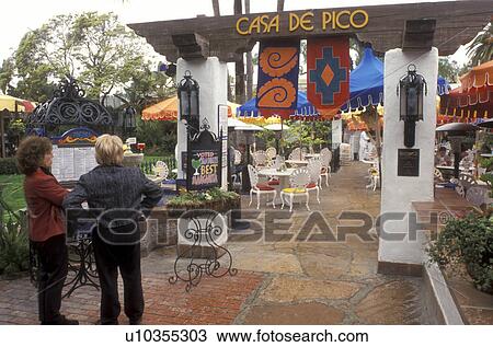 Stock Image -  outdoor cafT, San Diego, California, CA, CafT in Bazaar Del Munde at Old Town San Diego State Historic Park in Old Town San Diego.. Fotosearch