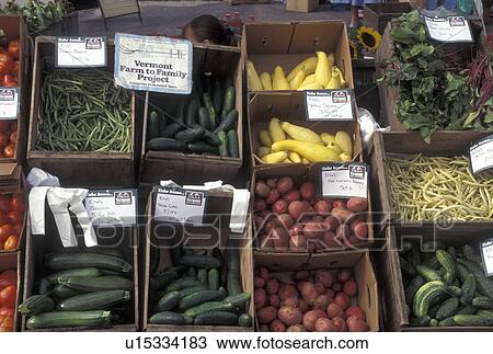 outdoor market, Vermont, VT, Produce displayed at a stand at the Saturday Farmers Market in Montpelier. View Large Photo Image Stock Image - outdoor market, Vermont, VT, Produce displayed at a stand at the Saturday Farmers Market in Montpelier.. Fotosearch