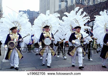 parade, costume, band, Philadelphia, PA, Pennsylvania, Members of a String Band dressed in costumes play their banjos and strut in the Mummers Day Parade on New Years Day in Philadelphia. View Large Photo Image Stock Photography -  parade, costume, band, Philadelphia, PA, Pennsylvania, Members of a String Band dressed in costumes play their banjos and strut in the Mummers Day Parade on New Years Day in Philadelphia.. Fotosearch