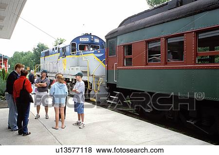 Stock Photo -  passenger train, The Adirondacks, Riverside, New York, The Upper Hudson River Railroad excursion train. . Fotosearch