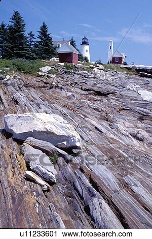 Stock Image -  Pemaquid Head Light, lighthouse, Pemaquid Point, Bristol, Maine, ME, Pemaquid Head Light along the rocky coast of the Atlantic Ocean.. Fotosearch
