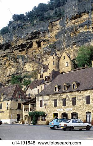 Perigord, Dordogne, France, La Roque Gageac, Aquitaine, Europe, The medieval village of La Roque Gageac is nestled under a limestone cliffs. View Large Photo Image Stock Photo - Perigord, Dordogne, France, La Roque Gageac, Aquitaine, Europe, The medieval village of La Roque Gageac is nestled under a limestone cliffs.. Fotosearch