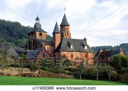 Stock Photo -  Perigord, Dordogne, Limousin, France, Collonges-la-Rouge, Europe, Scenic view of the medieval village of Collonges-la-Rouge made entirely of bright red sandstone. . Fotosearch