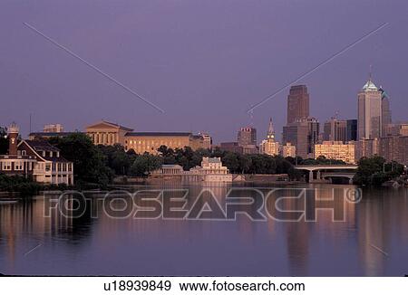 Philadelphia, Pennsylvania, PA, Skyline and Philadelphia Museum of Art in the evening reflecting in the Schuylkill River. View Large Photo Image Stock Photo - Philadelphia, Pennsylvania, PA, Skyline and Philadelphia Museum of Art in the evening reflecting in the Schuylkill River. . Fotosearch