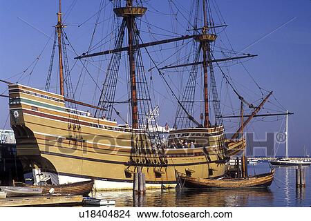 pilgrims, Mayflower, Plymouth, Massachusetts, MA, The Mayflower II moored at State Pier on Plymouth Harbor in Plymouth. View Large Photo Image Picture - pilgrims, Mayflower, Plymouth, Massachusetts, MA, The Mayflower II moored at State Pier on Plymouth Harbor in Plymouth.. Fotosearch