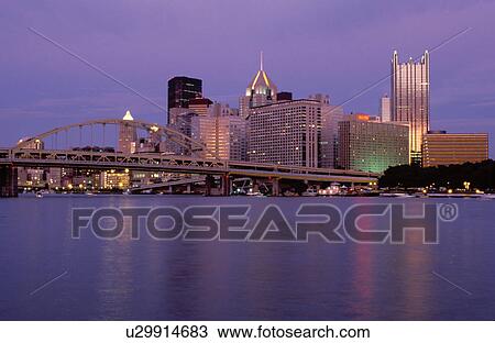 Pittsburgh, PA, Pennsylvania, downtown skyline of Pittsburgh, evening, Fort Duquesne Bridge crosses the Allegheny River at sunset. View Large Photo Image Stock Image - Pittsburgh, PA, Pennsylvania, downtown skyline of Pittsburgh, evening, Fort Duquesne Bridge crosses the Allegheny River at sunset.. Fotosearch