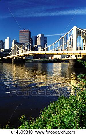 Pittsburgh, skyline, bridge, PA, Pennsylvania, View of the downtown skyline of Pittsburgh and the 9th Street Bridge crossing the Allegheny River. View Large Photo Image Stock Image - Pittsburgh, skyline, bridge, PA, Pennsylvania, View of the downtown skyline of Pittsburgh and the 9th Street Bridge crossing the Allegheny River.. Fotosearch
