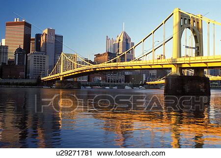 Pittsburgh, skyline, bridge, PA, Pennsylvania, View of the downtown skyline of Pittsburgh and the 7th Street Bridge crossing the Allegheny River. View Large Photo Image Stock Image - Pittsburgh, skyline, bridge, PA, Pennsylvania, View of the downtown skyline of Pittsburgh and the 7th Street Bridge crossing the Allegheny River.. Fotosearch