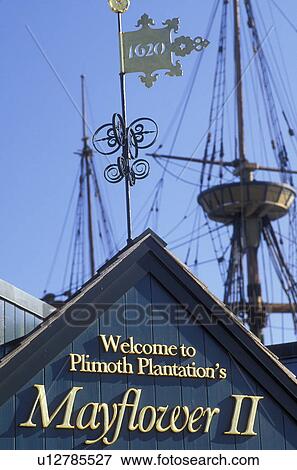 Plymouth, Massachusetts, MA, Plimouth Plantation's Mayflower II sign in Plymouth. View Large Photo Image Stock Photo - Plymouth, Massachusetts, MA, Plimouth Plantation's Mayflower II sign in Plymouth.. Fotosearch